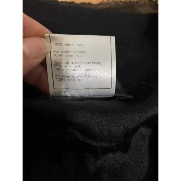 Chanel women's black‎ chiffon trim jeweled wool blazer size 50 - Picture 7 of 13